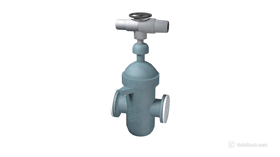 Industrial Valve Equipment Light Blue Body With Top Control Knob And Flanged Connection Ports 3d model 
