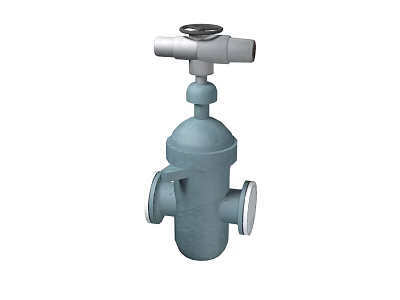 Industrial Valve Equipment Light Blue Body With Top Control Knob And Flanged Connection Ports 3d model