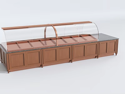 Retail Display Shelf with Wooden Cabinet Transparent Curved Glass Cover and Black Countertop 3d model