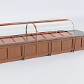 Retail Display Shelf with Wooden Cabinet Transparent Curved Glass Cover and Black Countertop