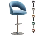 Blue Velvet Bar Stool With Adjustable Height Stem And Multiple Color Options 3d model