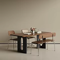 Modern Minimalist Dining Table And Chair Set With Wooden Top Metal Legs And Flower Vase