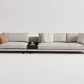 Modern Light Gray Fabric Sectional Sofa With White And Brown Throw Pillows And Tray Table 3d model