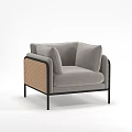 Modern Single Sofa With Gray Upholstery Woven Armrest And Black Frame 3d model