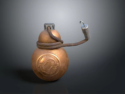 Brass Hand Grenade With Ornate Engraved Design Fuse And Detonation Cord 3d model