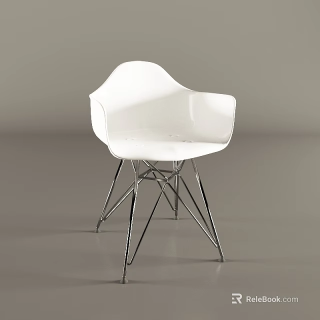 Modern White Office Chair With Ergonomic Curved Backrest And Chrome Metal Legs 3d model 