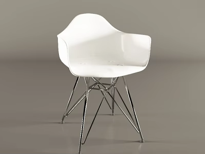 Modern White Office Chair With Ergonomic Curved Backrest And Chrome Metal Legs 3d model