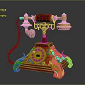 Vintage Rotary Telephone With Red And Gold Ornate Design Classic Landline Device