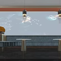 Luxury Modern Club Interior With Blue Jellyfish Mural And Pendant Lights