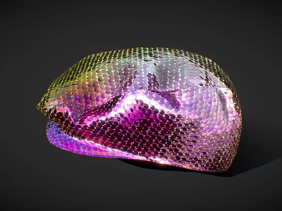 Iridescent Scaly Texture Shiny Metallic Hat With Colorful Reflective Surface Design 3d model