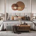 Elegant Modern Bedroom Interior Design With Upholstered Headboard Bedside Tables And Circular Wall Decor
