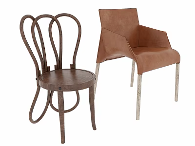 Modern And Classic Accent Chairs With Wooden Curved Structure And Leather Armrest Design 3d model
