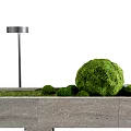 Round Green Bonsai Plants Decoratively Arranged On Long Stone Garden Bench