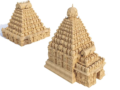 Cartoon Scene With Sandstone Temple Models Showing Intricate Carvings And Tower Designs 3d model