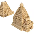 Cartoon Scene With Sandstone Temple Models Showing Intricate Carvings And Tower Designs