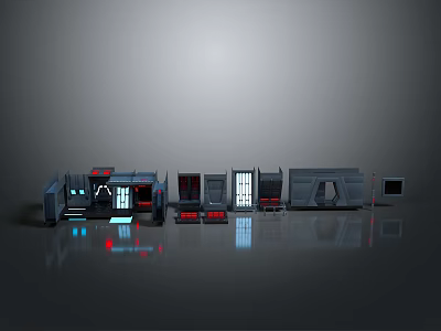 Modern Sleek Tech Control Modules With Digital Displays And Red Lights Design 3d model