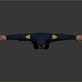Man in Police Uniform with Arms Outstretched against Gray Background