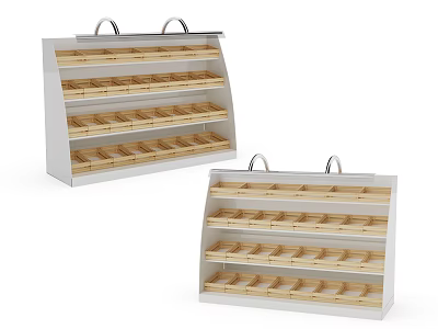 White Frame Display Shelves With Multiple Wooden Layers And Top Handles For Retail Use 3d model