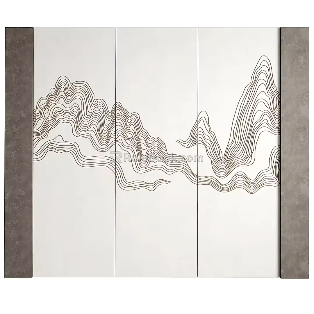 New Chinese mountain background wall sofa background 3d model