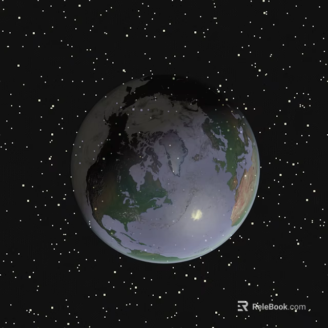 Detailed View of Earth in Space with Starry Background and Bright Celestial Bodies 3d model 