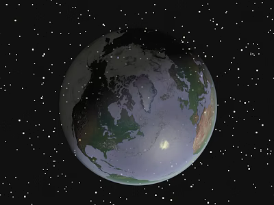 Detailed View of Earth in Space with Starry Background and Bright Celestial Bodies 3d model