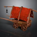 Ancient Wooden Cart With Red Canvas Cover Wooden Wheels And Hanging Lantern