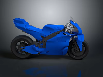 Blue Sport Motorcycle With Sleek Body Design On Grey Background 3d model