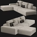 Modern Sectional Sofa Design With Neutral Fabric Plush Pillows And Modular Sections 3d model