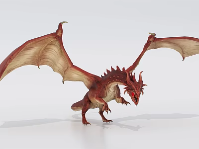 Red Winged Reptile Dragon Figure With Open Wings And Scales 3d model