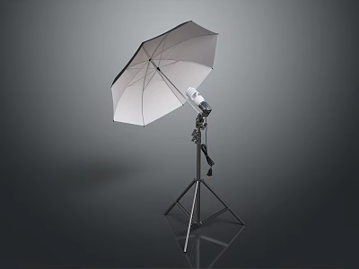 Computer Studio Lighting Setup With White Umbrella And Tripod Stand 3d model