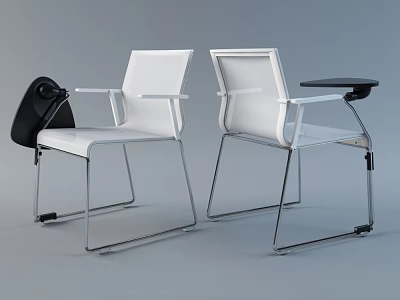 Modern White Office Chair with Metal Frame Armrests and Side Table Design 3d model