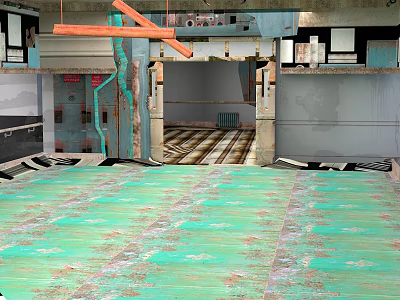 Under Construction Interior Scene With Green Patterned Floor And Unfinished Walls 3d model