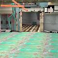 Under Construction Interior Scene With Green Patterned Floor And Unfinished Walls