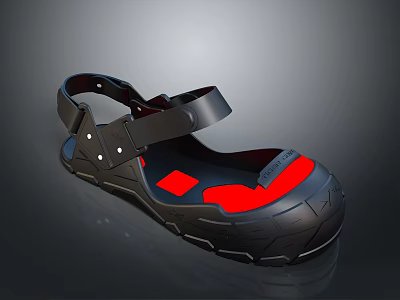 Black Sandals With Adjustable Straps Red Accents And Durable Sole Design Modern Fashion Footwear 3d model