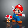 Super Mario Game Character And Mushroom Figure In Red Hat Blue Overalls With Raised Hand