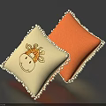 Cream Colored And Orange Pillows With Giraffe Pattern And White Beaded Edges 3d model