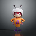 Cartoon Insect Character Wearing White Helmet Red Eyes Orange Shirt With Purple A