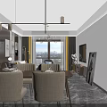 Modern Living Dining Room Interior With Gray Sofa TV Chandelier And Dining Table