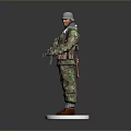 Man In Camouflage Military Uniform Holding Rifle Standing On White Base