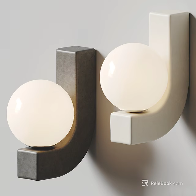 Modern Wall Lamp With Sphere Shade And Geometric Gray White Base For Interior Design 3d model