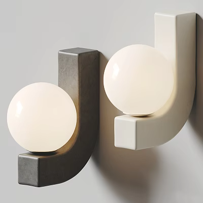 Modern Wall Lamp With Sphere Shade And Geometric Gray White Base For Interior Design 3d model