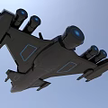 Futuristic Black Fighter Jet With Blue Glowing Elements And Multiple Engines 3d model