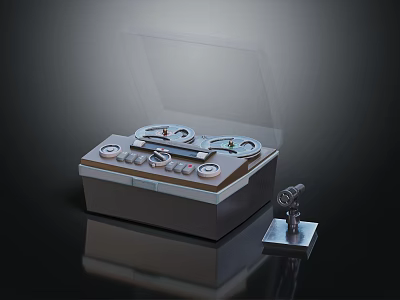 Vintage Audio Speaker System With Transparent Cover Silver Box Tape Reels And Small Microphone 3d model