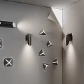 Modern Wall Sconces with Various Designs and Shapes Illuminating Gray Wall 3d model