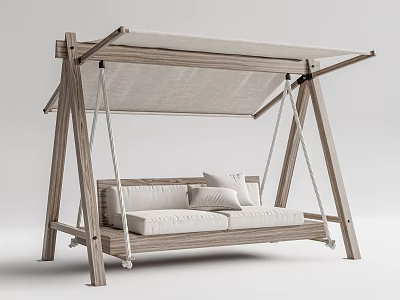 Wooden Swing Play Equipment With Cushioned Seats And Canopy Cover 3d model