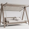 Wooden Swing Play Equipment With Cushioned Seats And Canopy Cover