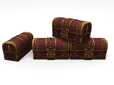 Red And Gold Decorative Chests With Ornate Patterns And Metal Clasps 3d model