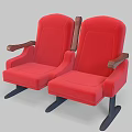 Comfortable Two Red Upholstered Public Theater Chairs With Wooden Armrests