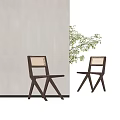 Stylish Wooden Frame Leisure Chair With Woven Backrest Indoor Light Wall Wooden Floor Green Plant