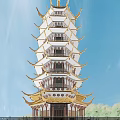 Ancient Chinese Architecture Featuring Yellow Roof Overhanging Eaves And Courtyard With Visitors